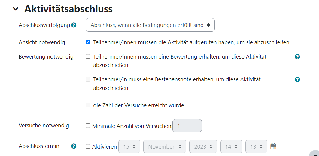 Aktivitätsabschluss bei begrenztem Freitext einstellen