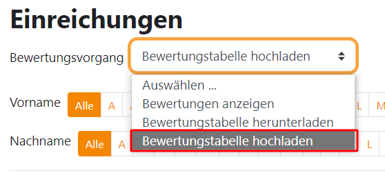 Bewertungstabelle hochladen