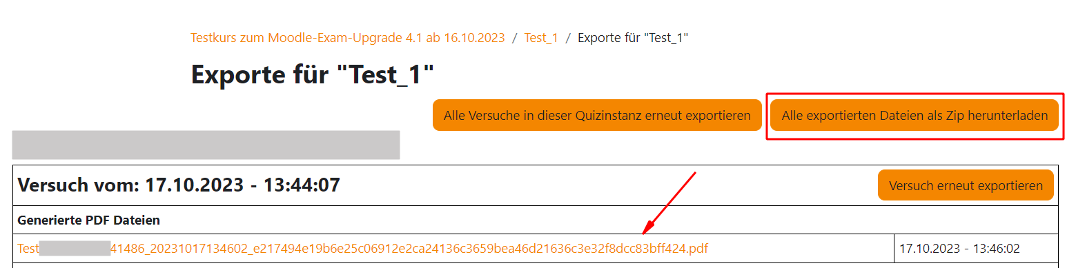 Übersicht exportierte Dateien