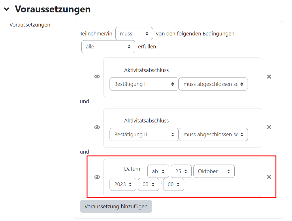 Voraussetzung hinzufügen