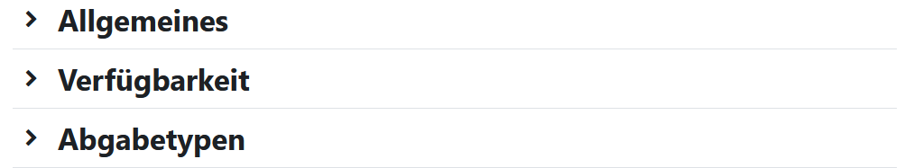 Abschnitte Allgemeines, Verfügbarkeit und Abgabetypen